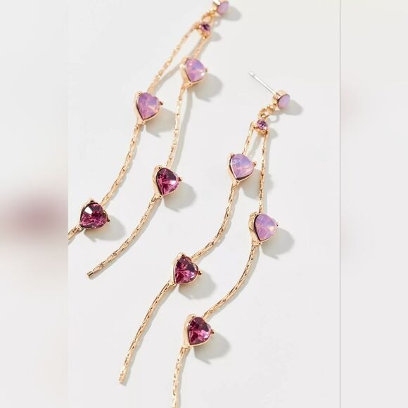 NWT Urban Outfitters Ombre Gold and Pink Heart Rhinestone Asymmetrical Earrings - Picture 9 of 10